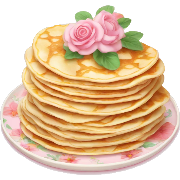 Crepes stacked on a light pink porcelain plate with floral print  emoji