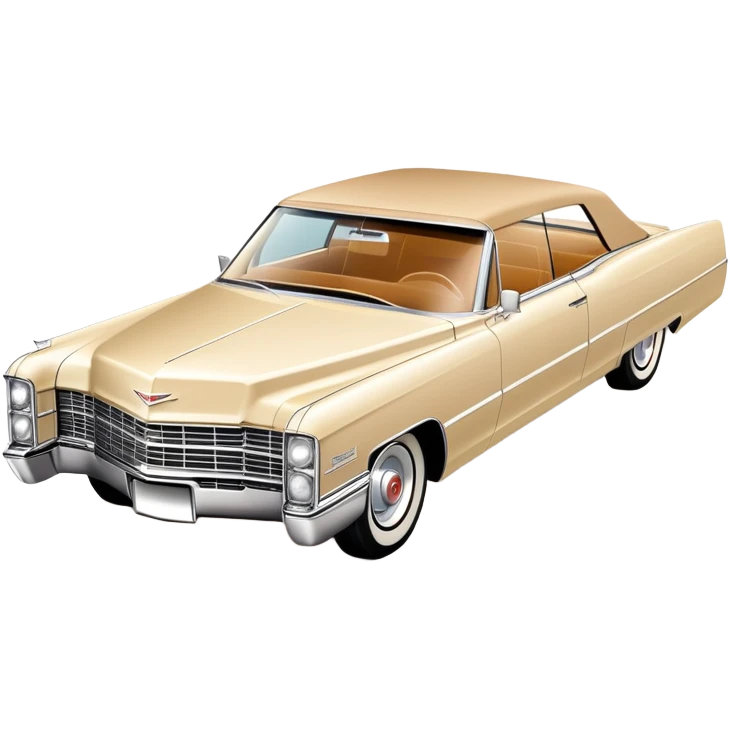 Beige 1966 Cadillac DeVille icon, ultra simplified design, clean 30-degree angle, just essential contours, Once Upon a Hollywood car, iOS emoji style emoji