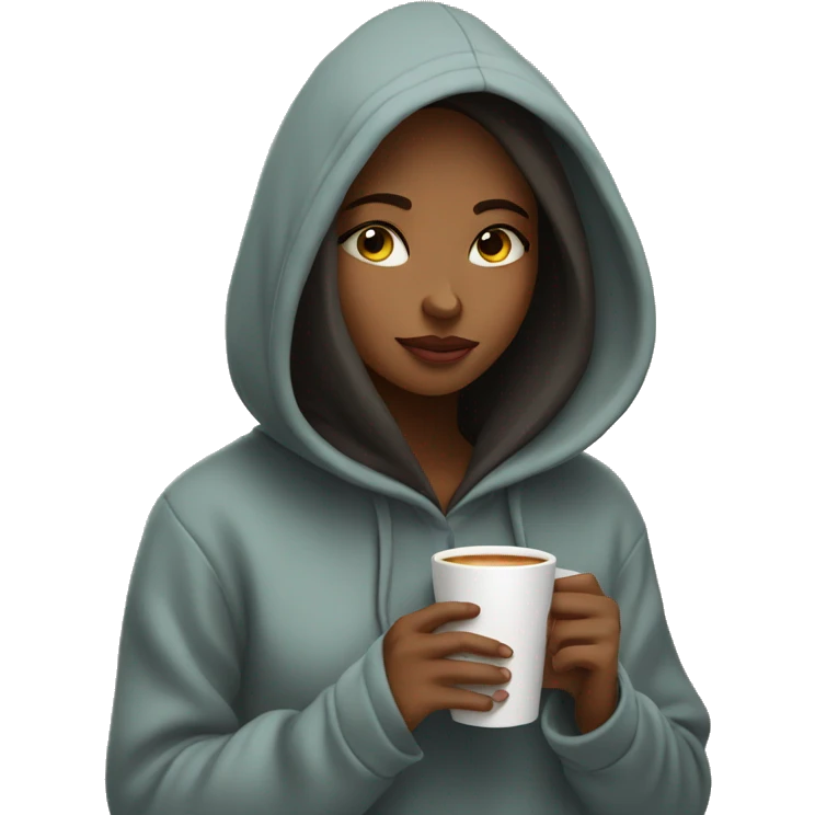 girl in oversized hoodie sipping coffee eyes closed emoji