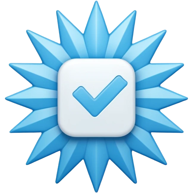 A high-resolution 2D icon of an Instagram-style verified badge. A vibrant light blue rounded-point starburst shape (rosette) with a clean, thick white checkmark in the center.  emoji