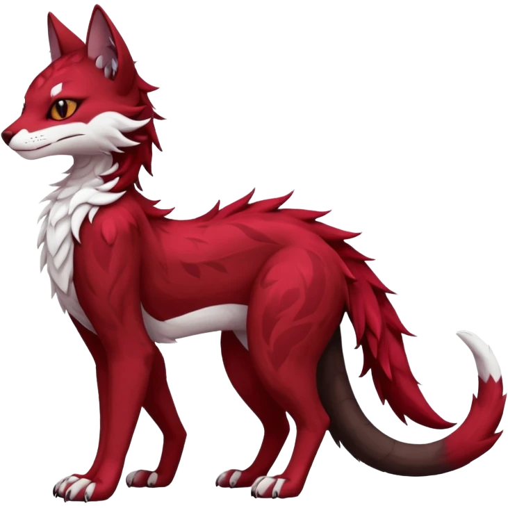 Kawaii dark-brown and crimson-red beautiful pretty elegant divine edgy fantasy feline-vernid-sergal-fursona animal creature with a tufted tail full body with intricate markings  emoji