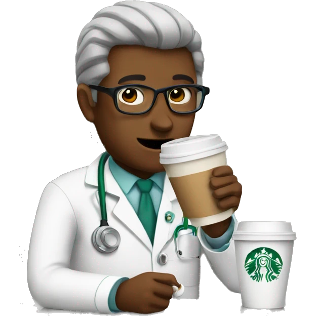 Doctor drinking a Starbucks coffee emoji