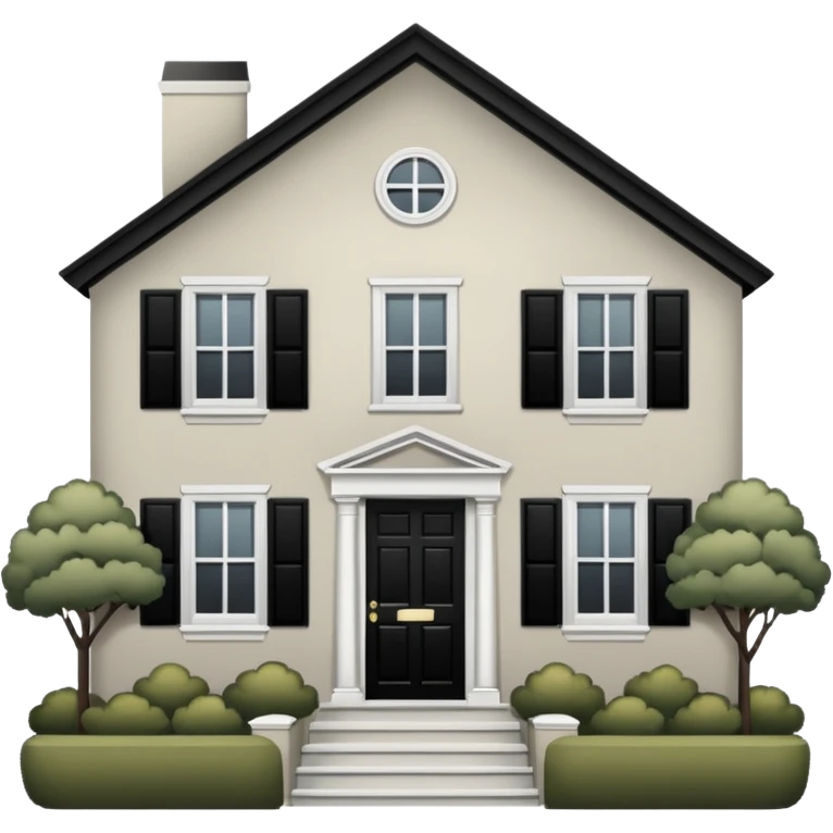 greige colonial house with black shutters and black front door emoji