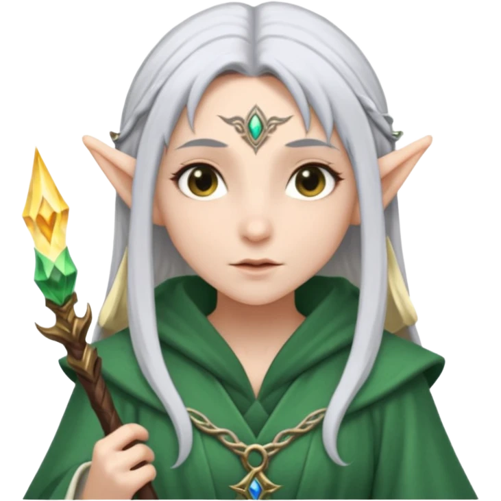 Frieren the female elf mage with silver hair without stone emoji