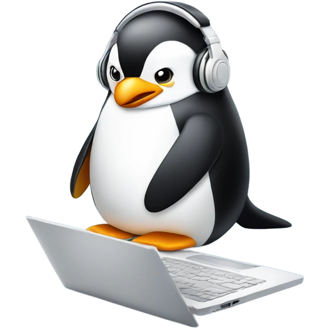penguin with laptop & headphone emoji