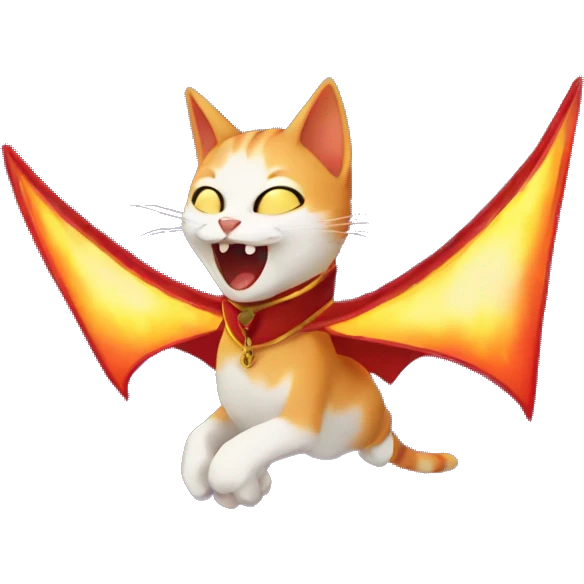 Flying vampire cat breathing fire emoji