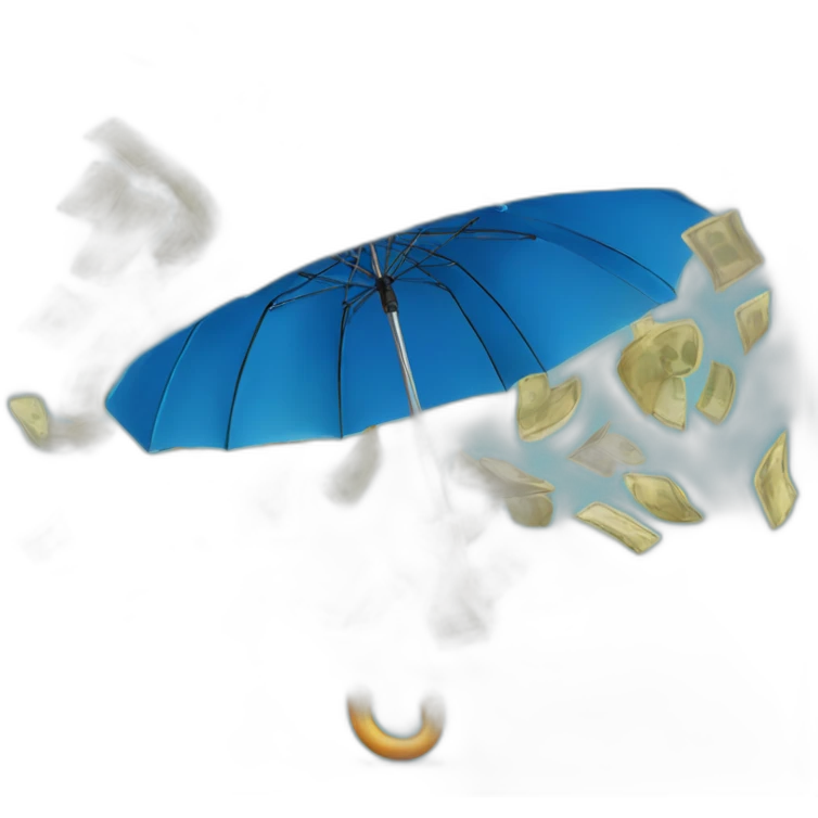 Blue umbrella falling banknotes like rain emoji