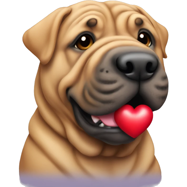 a sharpei dog holding a heart  emoji