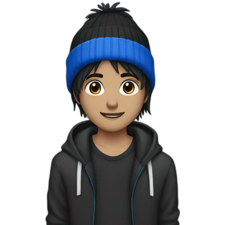 guy black emo hair with a blue adidas beanie emoji