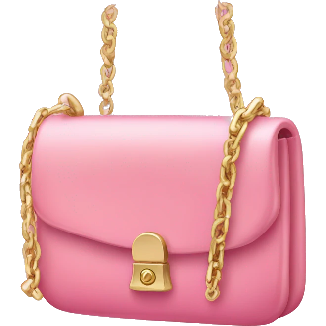 A cute pink tiny purse with gold chain and logo emoji