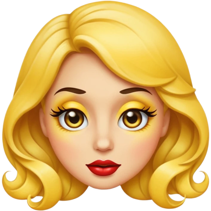 sassy yellow emoji face with long curled eyelashes, thick glossy lips, smirking expression, dramatic eyeshadow, side-eye look, bratty attitude, classic apple emoji style emoji