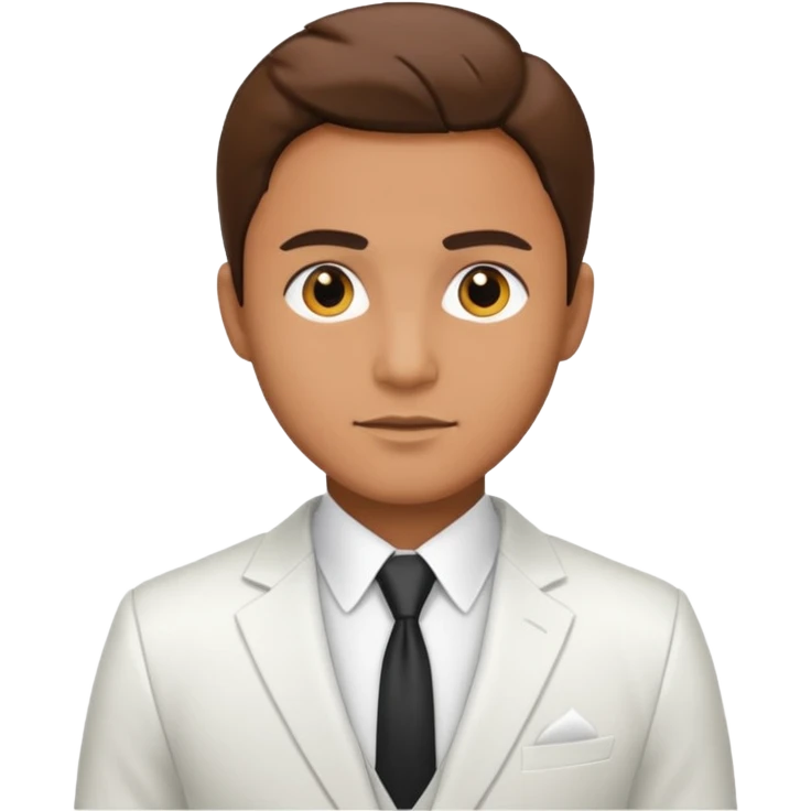 businessman, tan skin, black eyes, white suit emoji
