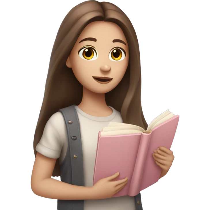 girl with fair skin and long brown hair holding a closed pale pink book emoji