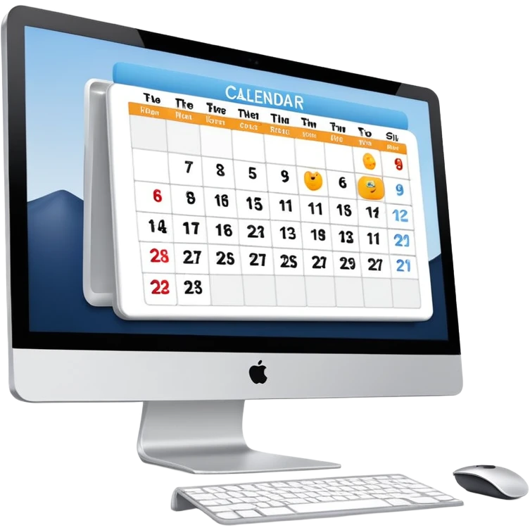 calendar and booking icons on iMac monitor emoji
