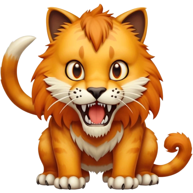 saber-toothed cat with a tiny body and 8-inch-long canine teeth that are ridiculously oversized compared to its minuscule body, extreme contrast emoji