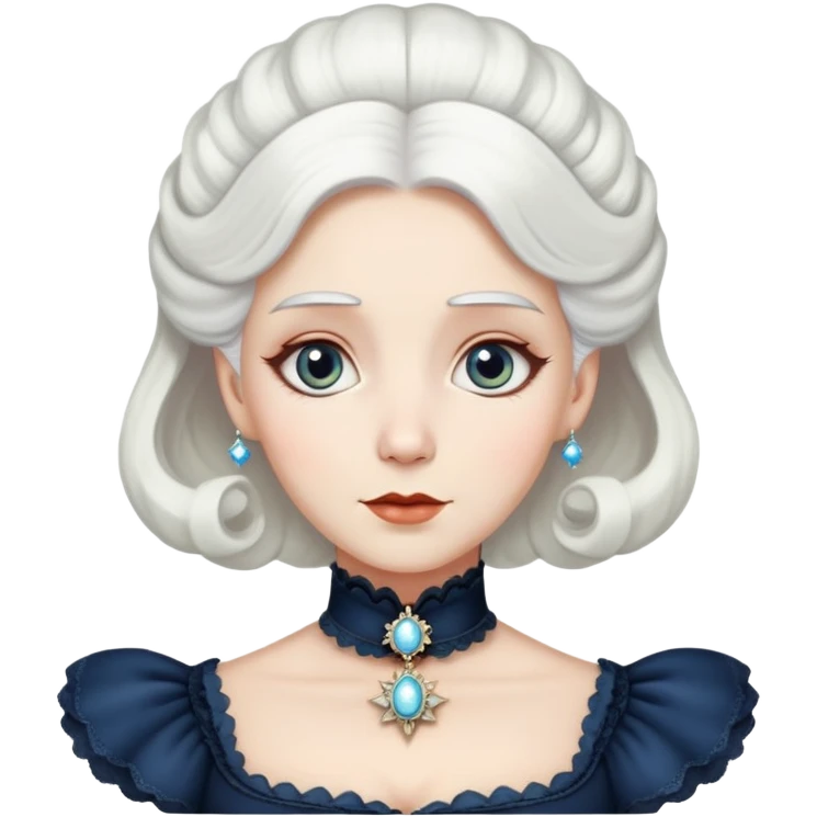 Victorian woman with white hair and starstruck eyes, fancy dress, cameo emoji