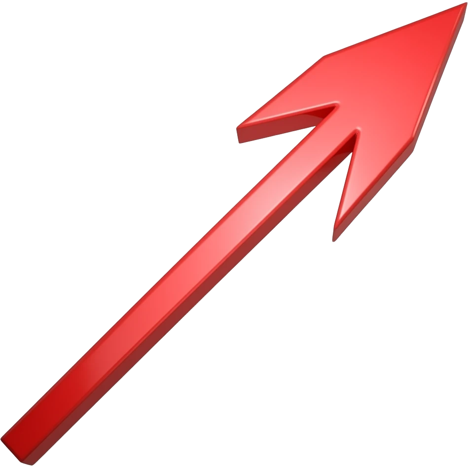 arrow pointing up in red and the long stick all in red emoji