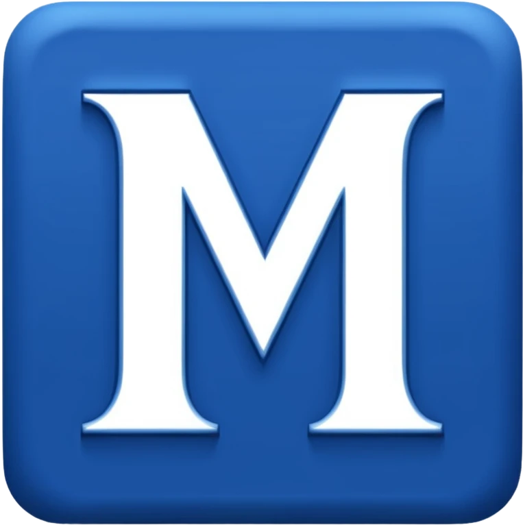 create capital letter "M" INSIDE THE BLUE COLOR SQUARE shape emoji