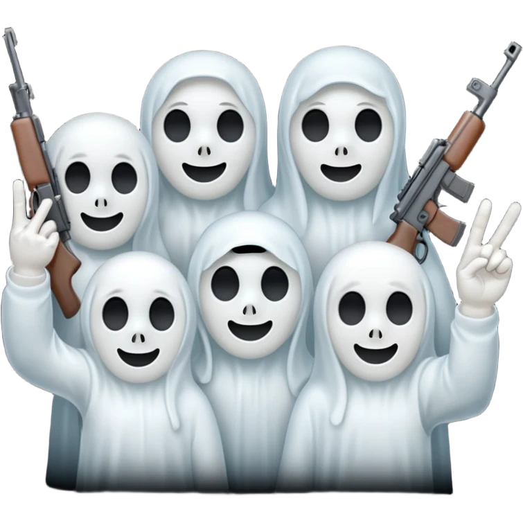 Fantasmas con un fusil y haciendo haciendo en en forma de ✌️ con los dedos emoji