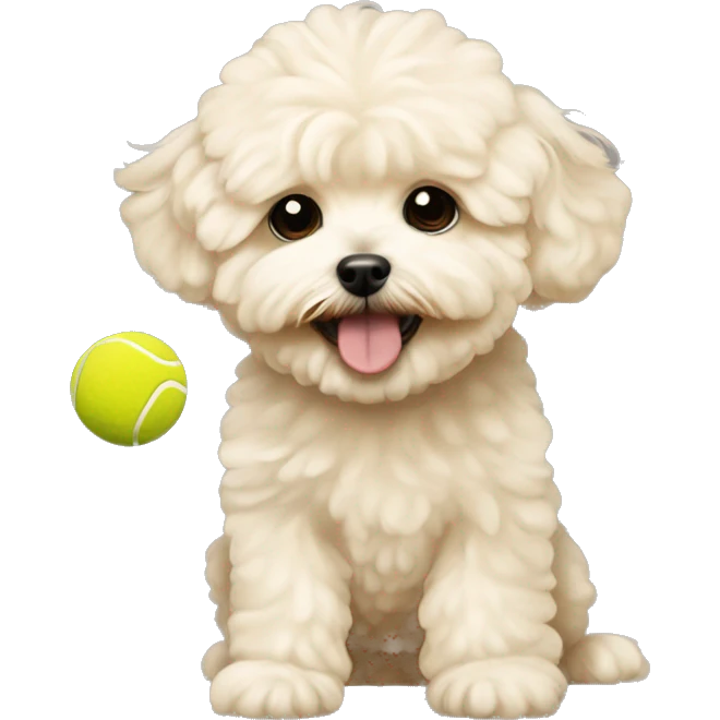 Cream color Maltipoo playing with a tennis ball  emoji