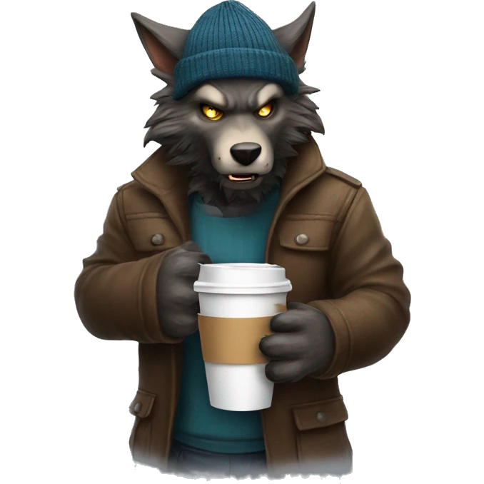 werewolf with a beanie drinking a coffee to go  emoji