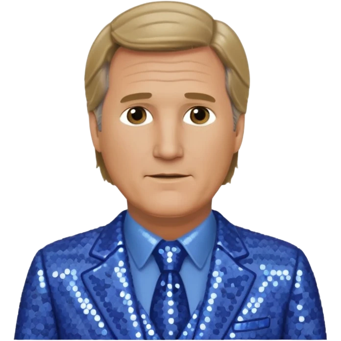 Jeff Daniels with dark blonde hair, periwinkle sequin suit emoji