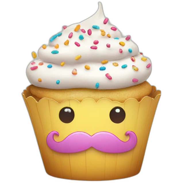 Cute smiling cupcake with sprinkles with moustaches  emoji
