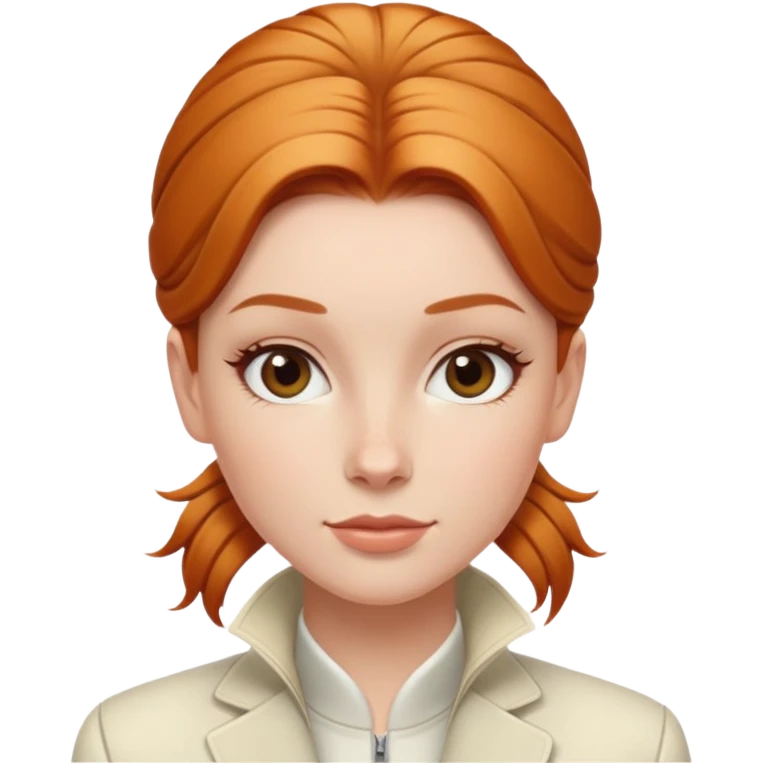 Clean girl Ginger girl with cream jacket middle part slick back bun emoji