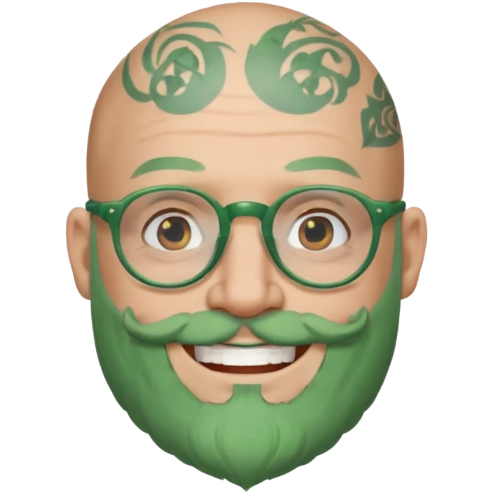 bald man with green beard, glasses, and face tattoos emoji
