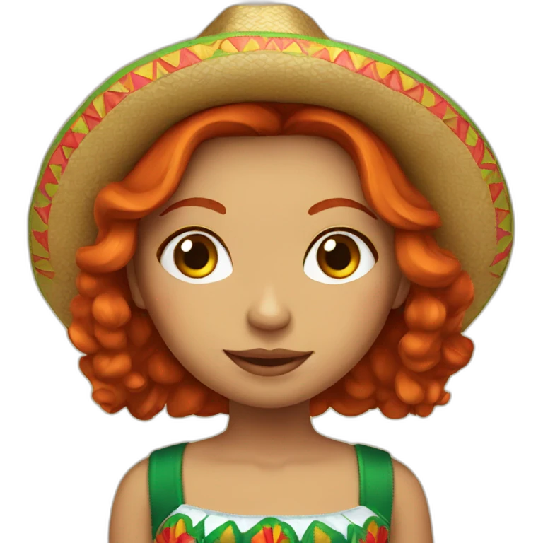 Redhead girl dressed as a Mexican emoji