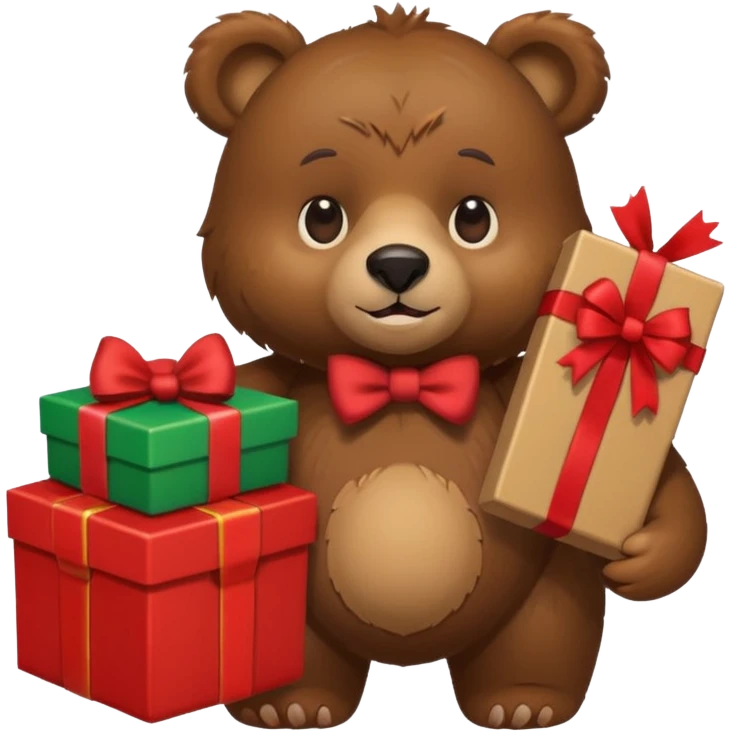 bear holding christmas box and iphone emoji