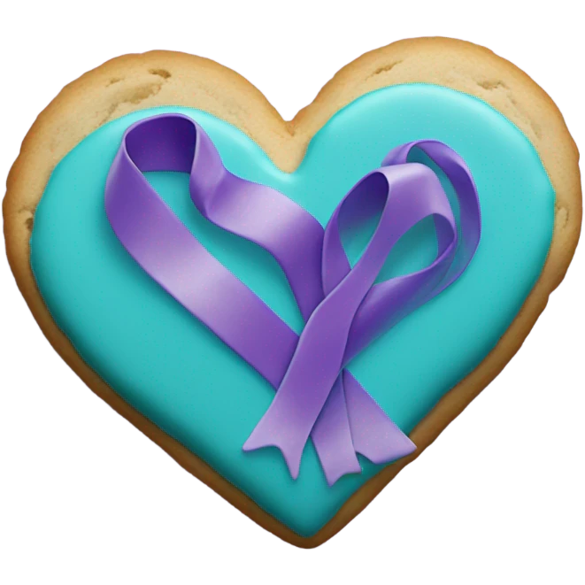 Heart cookie, teal purple awareness ribbon emoji