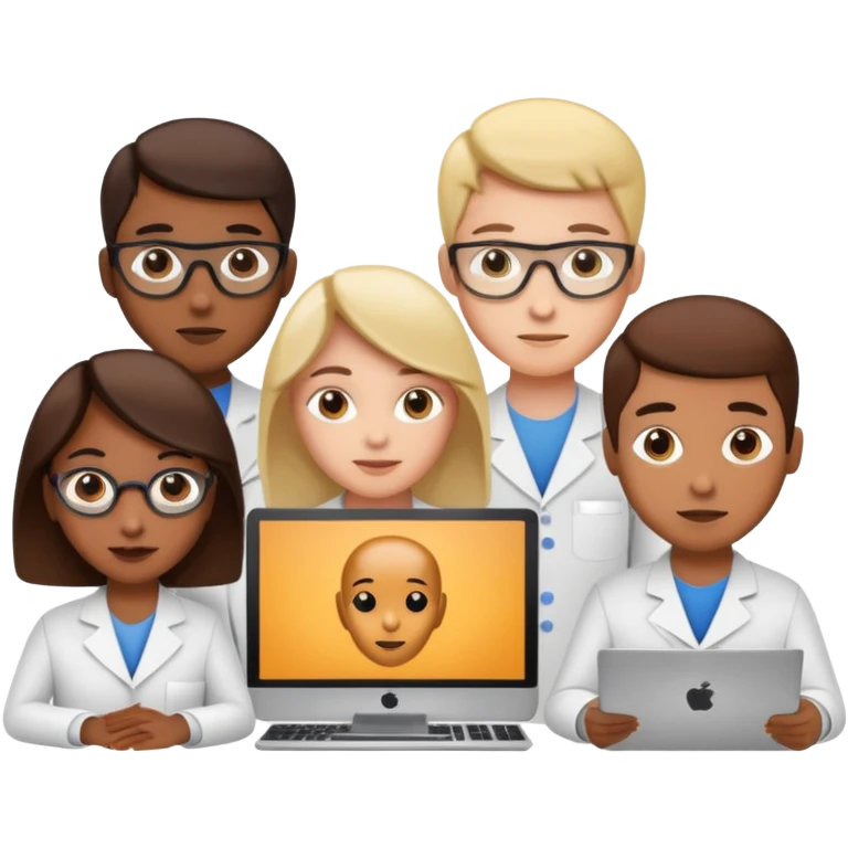 R&D team analyzing results on a computer emoji