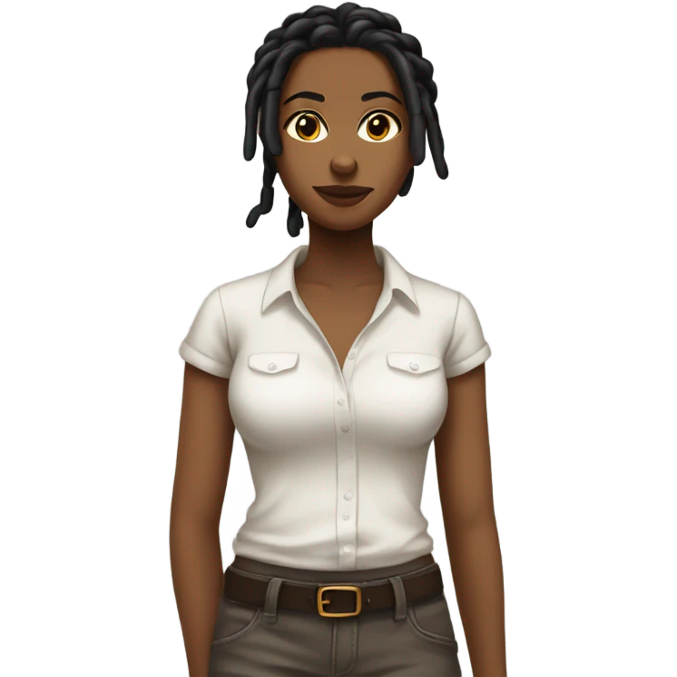 Tan girl with black locs dark white tied shirt  emoji