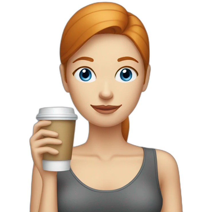 Ginger straight hair and blue eyes woman drinking a coffee emoji