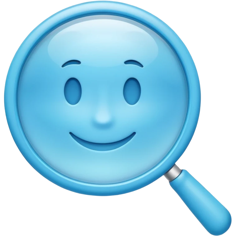 A 3D emoji-style magnifying glass, smooth rounded shapes, soft gradient blue ring, glossy plastic material, subtle highlights and reflections, simple minimal design, pastel blue color, slightly thick proportions, soft lighting, clean white background, modern emoji aesthetic, centered composition emoji