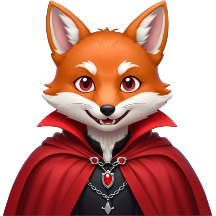 Vampire animal, fox in red collar cloak, red eye, fangs emoji