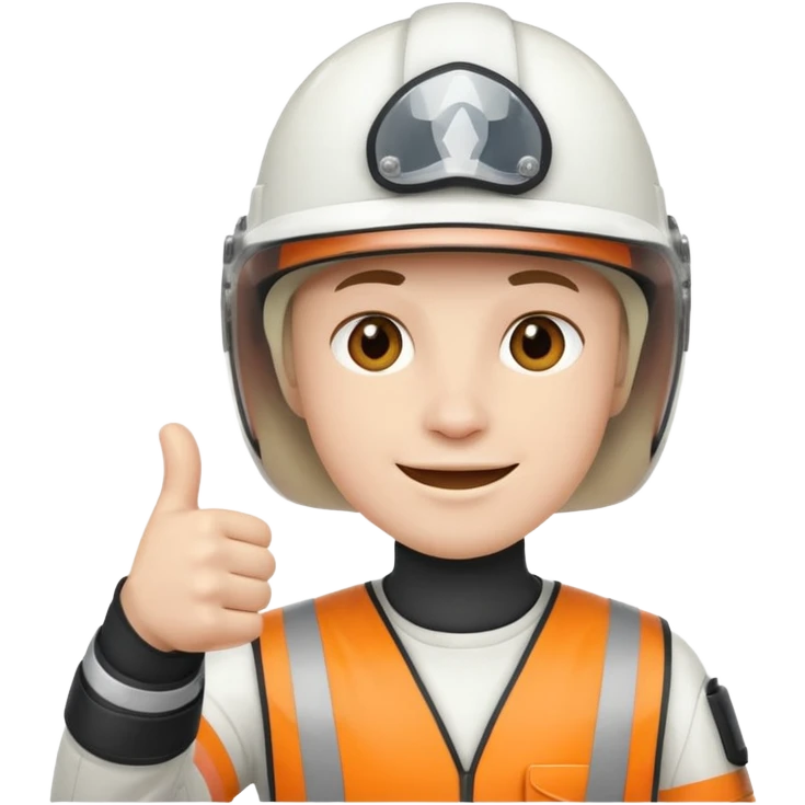 Cara de una persona con casco blanco cun pulgar arriba emoji