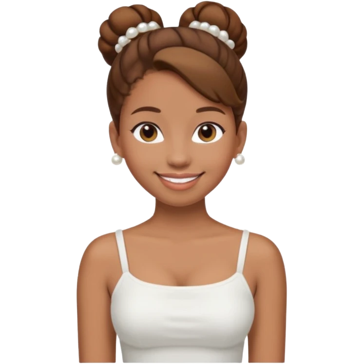 Full body, Light brown skin girl, brown hair in bun, smiling, white tube top, pearl earrings emoji