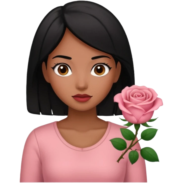 Black hair woman wearing rose top emoji