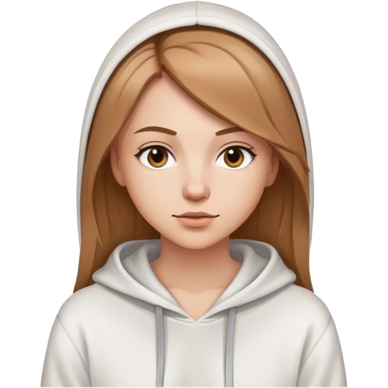 White girl with straight light brown hair and white hoodie emoji