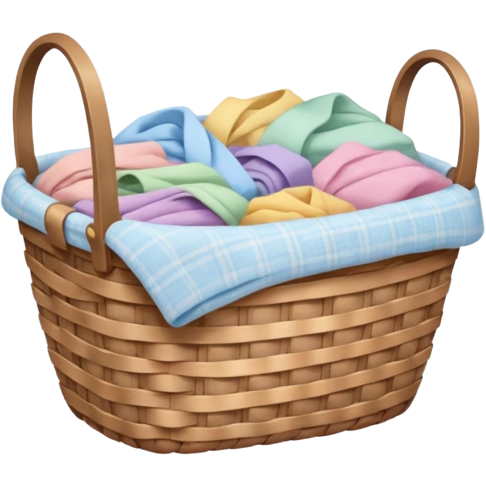 wicker basket with soft pastel clothes inside emoji