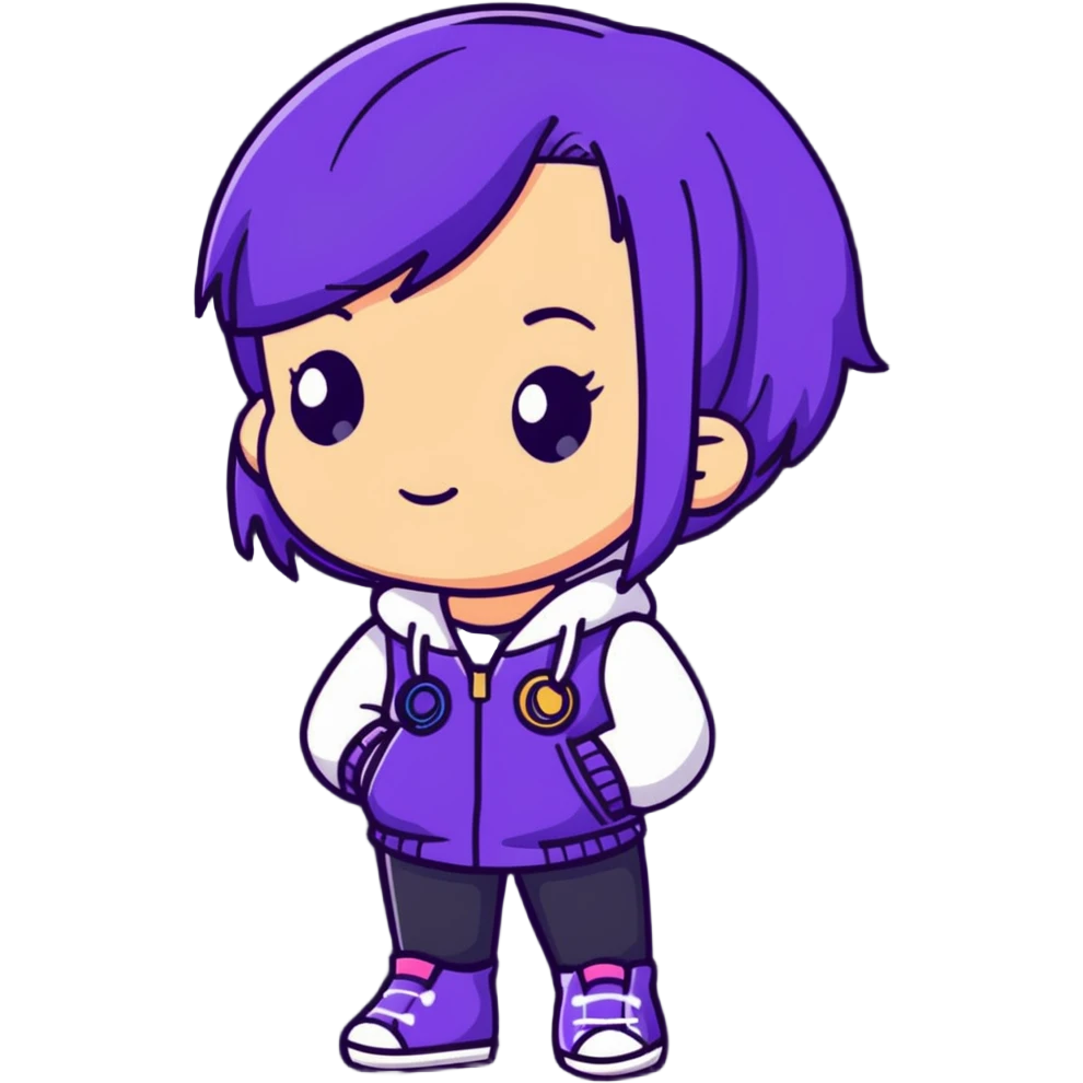 girl with purple hair wearing a cool outfit emoji