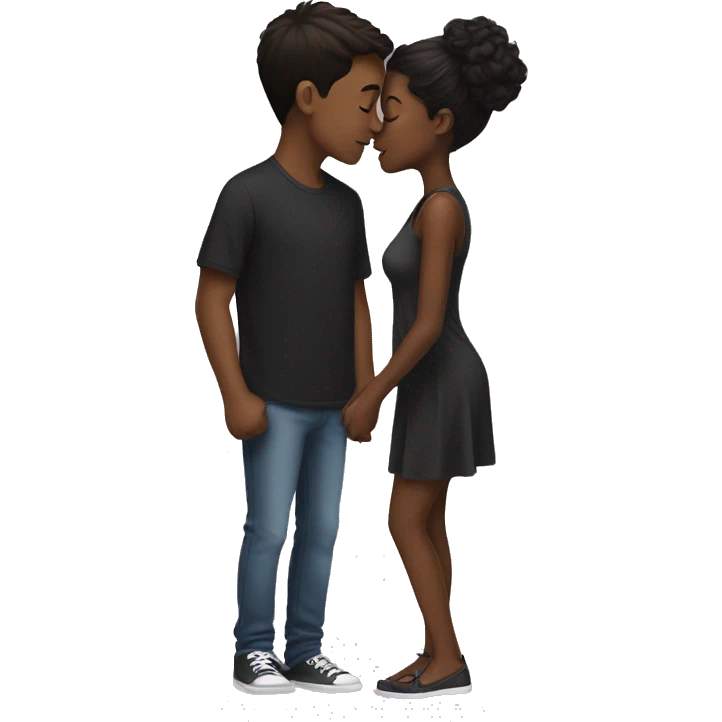 Brunette boy and black girl kissing emoji
