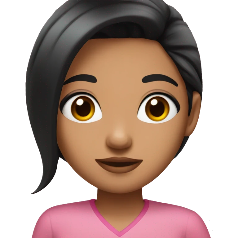 a girl with black hair tanish skin with long lashes and a pink shirt emoji