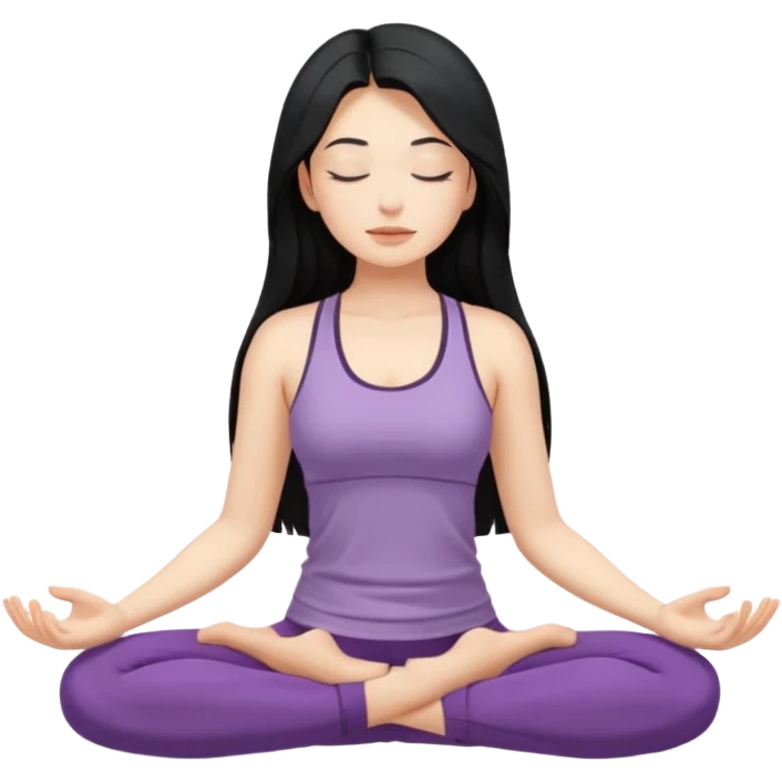 명상하는 검은긴생머리 여자 피부는 하얗고 눈 감은 도복말고 요가복으로 배경은 아무것도 없이 emoji