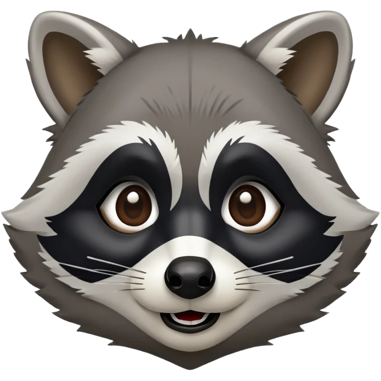 Cinematic-Comical-Raccoon-Portrait-Emoji – Head tilted dramatically with an exaggeratedly amused expression, featuring a fluffy grey coat with a signature black "bandit" mask, wide, mischievous brown eyes filled with playful disbelief. emoji