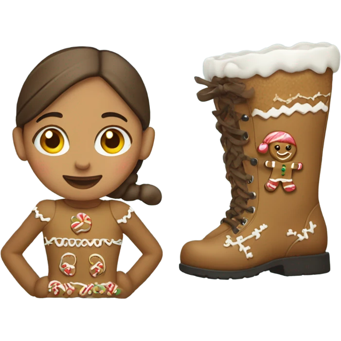 Girl wearing gingerbread boots emoji