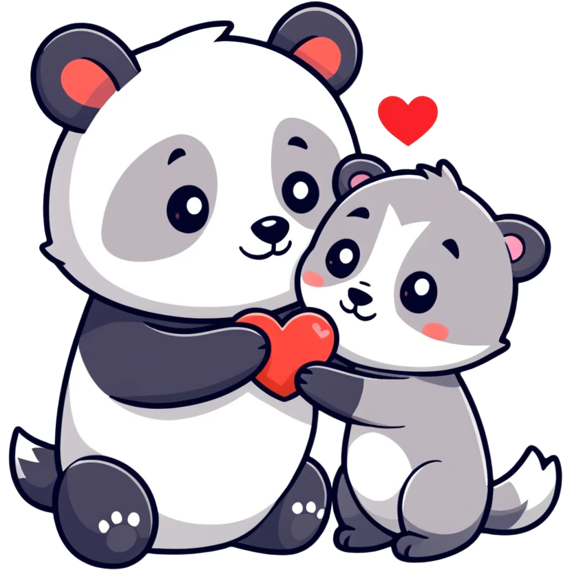 Panda bear and wolf in love emoji