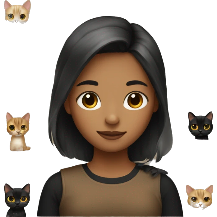 A girl whose hair is short black and her color is tan and her color is brown holding a black cat emoji
